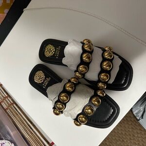 Vince Camuto Black Sandals with Gold Accents